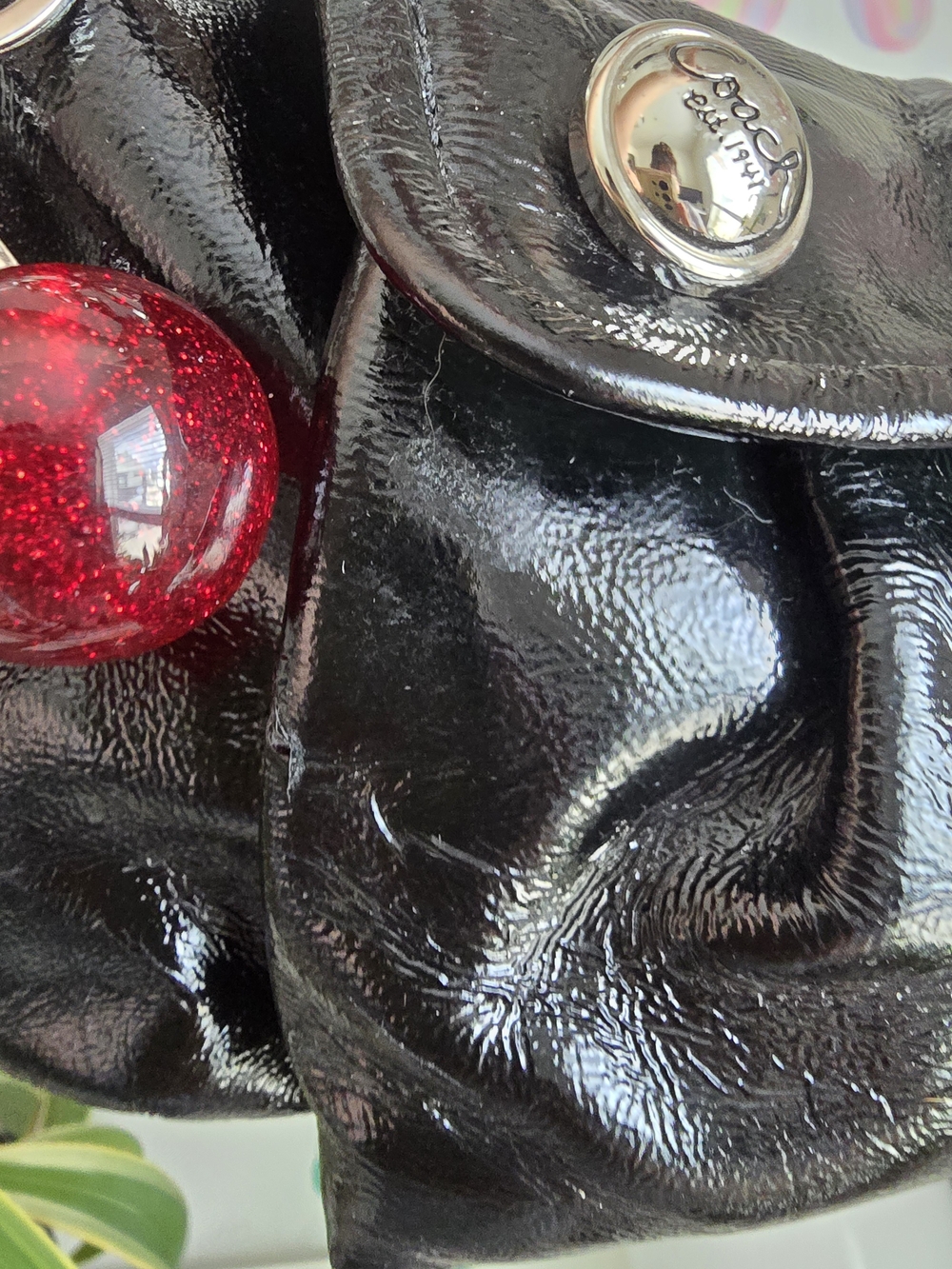 Authentic Coach Y2K Poppy Groovy Purse Black Patent Leather W/Cherry Charm - Picture 6 of 10